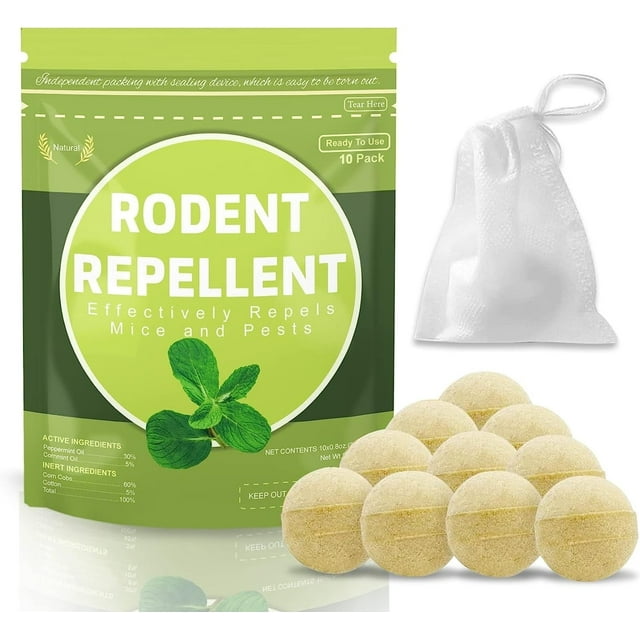 Tasajee Natural Peppermint Oil Rodent and Pest Repellent Pellets with Pouch, 10 Pack