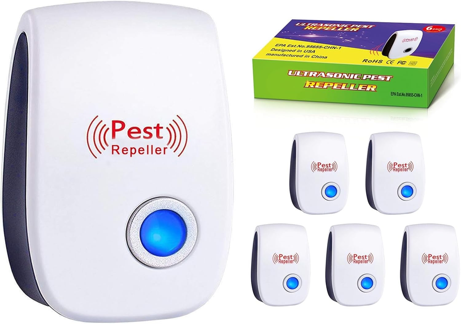 Mouse Rodent Rat Spider Roach lent Indoor Ultrasonic Pest Insect Bug ler, Pest Control Device for Home Basement Attic Garage (6 Pack)