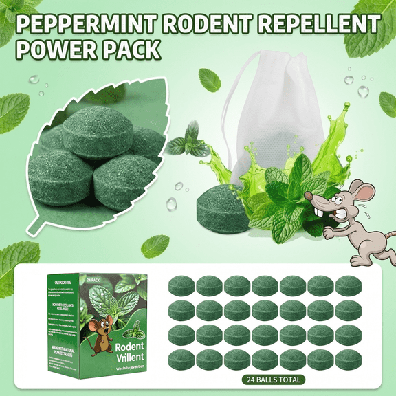 Mouse Rodent Repellent, 1 Box24 Pack) Peppermint and Lemon Oil Mice Deterrent for Rats, Squirrels, Spiders, and Ants, Natural Indoor Outdoor Pest Control for Kitchen, Warehouse, Car, Garage