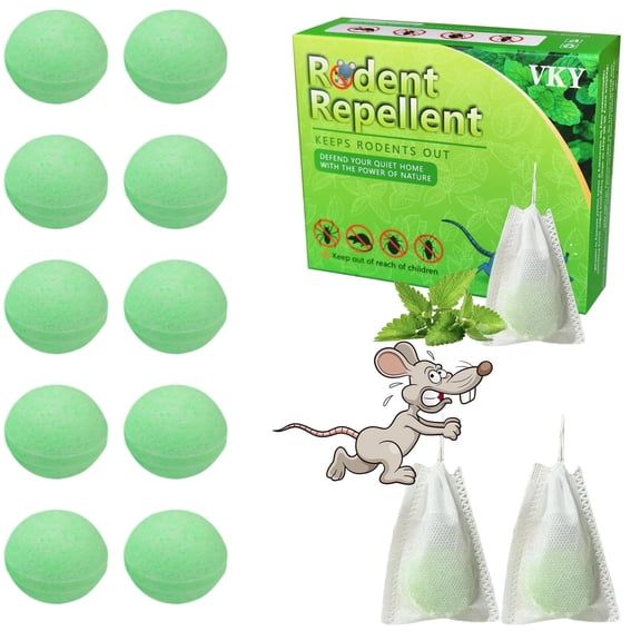 Mouse Rodent Repellent, 10 Pack Peppermint Oil Mouse Repellent Balls for Rats Mice Deterrent, Natural Mouse Traps for Indoor Outdoor Use, Keep Rodents Away from Garden and Home, Family & Pet Safe