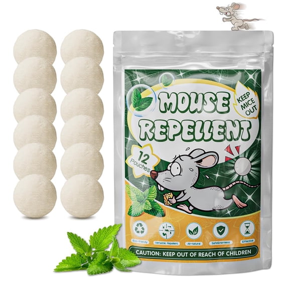 Mouse Rodent Repellent 12 Balls, Extra Strength Peppermint Oil Moth Traps for Car Engines, Garage and Attic, Natural Mice Repellent for Indoor Outdoor Use, Keeps Rats and Pests Away Effectively