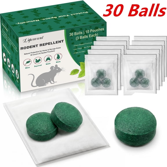 Mouse Rodent Repellent, 30 pack Peppermint Oil Lemon Moth Balls for Rodents Outdoor and Indoor Use, Deterrent Rats Squirrel Mice Repellent for Car Kitchen
