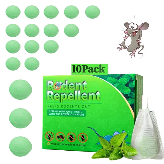 Mouse RodentRepellent, 10 Pack Peppermint Oil Moth Balls forRodents Indoor Outdoor Use, Safety for Humans & Pets, Squirrel Repeller, Spiders, Defense for Car Engines House