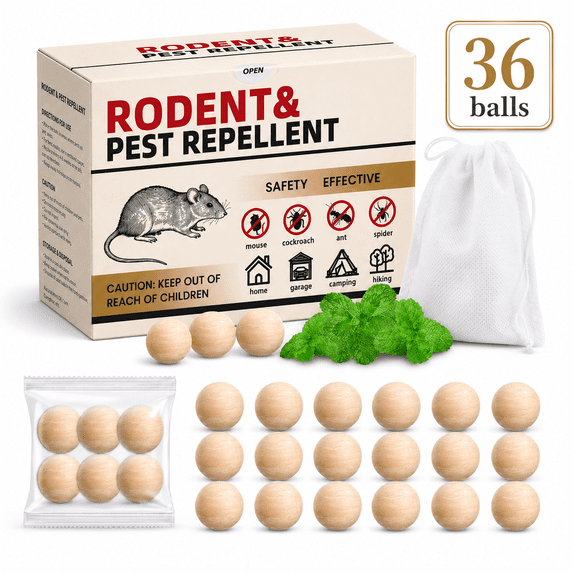 Mouse RodentRepellent, 36 Pack Peppermint Oil RepellentBalls for Mouse Squirrel Rats Spider Roach Ant Pest Control Indoor & Outdoor, Family & Pet-Safe, Natural Mice Deterrent Replace Trap Poisoning