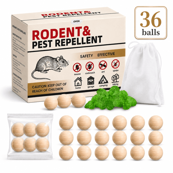 Mouse RodentRepellent, 36 Pack Peppermint Oil RepellentBalls for Mouse Squirrel Rats Spider Roach Ant Pest Control Indoor & Outdoor, Family & Pet-Safe, Natural Mice Deterrent Replace Trap Poisoning