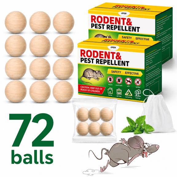 Mouse RodentRepellent, 72 Pack Peppermint Oil Moth Balls forRodents Indoor Outdoor Use, Safety for Humans & Pets, Squirrel Repeller, Spiders, Defense for Car Engines House