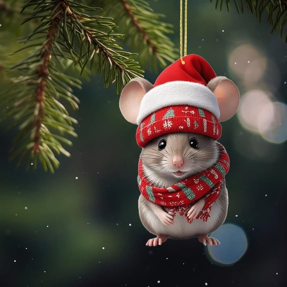 Mouse-Shaped Christmas Ornament, 2D Flat Hanging Decoration for Xmas Tree, Car & Home Holiday Decor, 3.15inch