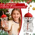 thumbnail image 1 of Mouse Shaped Glass Straw Cup with Red Hat, Transparent Christmas Drinkware, Festive Holiday Gift for Kids, 1 of 6
