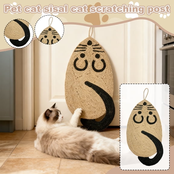 Mouse-Shaped Sisal Cat Scratcher Pad - Hanging & Floor Use Cat Scratching Post - Non-Shedding Scratch Toy Mat for Furniture Protector Cats Kittens B