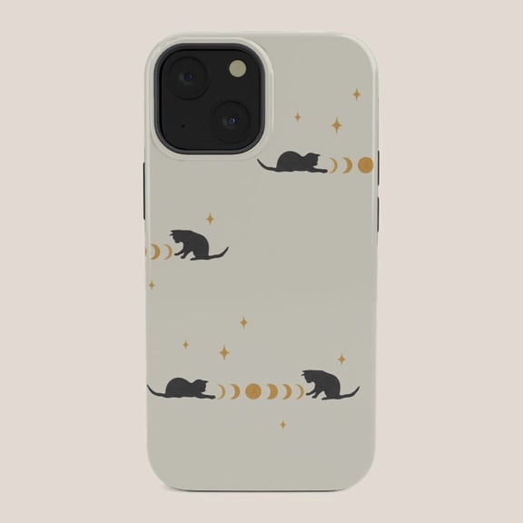 Mouse Silhouettes, Gold Moon Phases and Stars Tough Case for Apple iPhone, Dual-Layer Polycarbonate and TPU