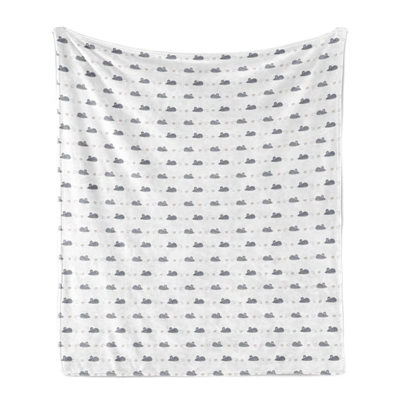 Mouse Soft Flannel Fleece Blanket, Layout of Repetitive Rodents and Mini Hearts in a Hand Drawn Doodle Like Style, Cozy Plush for Indoor and Outdoor Use, 50" x 60", Dimgray and White, by Ambesonne