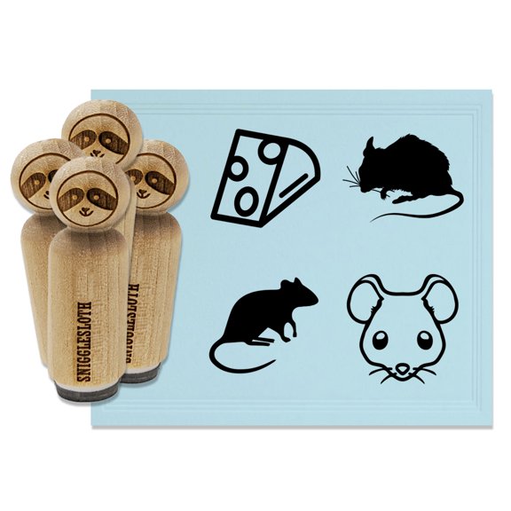 Mouse Solid Face Wedge of Cheese Rubber Stamp Set for Scrapbooking Crafting Stamping - Mini 1/2 Inch