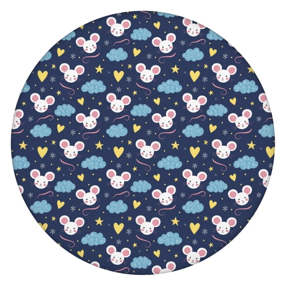 Mouse Star Cloud Dark Blue Pattern Round Elastic Tablecloth, 45-52 Inch Waterproof, Machine Washable, Indoor & Outdoor Use