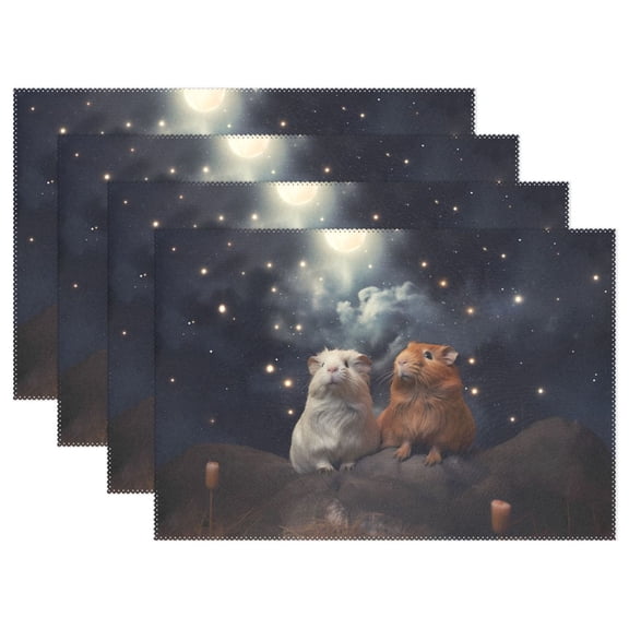 Mouse Starry Sky 12×18 inch Placemats Heat Resistant Washable Foldable Rectangular Placemats Set Decoration Indoor Outdoor for Kitchen Dining Table 4PCs