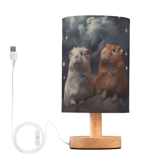 Mouse Starry Sky Table Lamp USB Bedside Desk Nightstand Lamp Printed Gifts Small Lamp Wood Base for Bedroom Living Room Kids Room College Dorm
