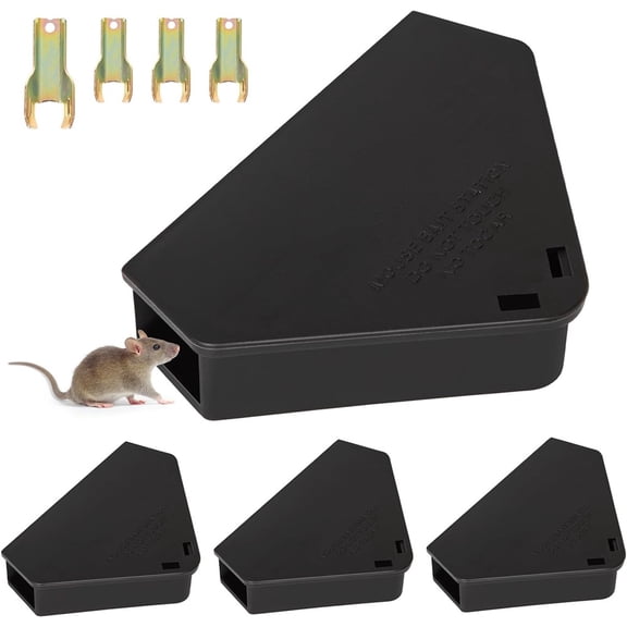 Mouse Station with Keys Black 5 Pack, Key Required Mouse Stations, Mice Stations, Keeps Children and Pets Safe Indoor & Outdoor