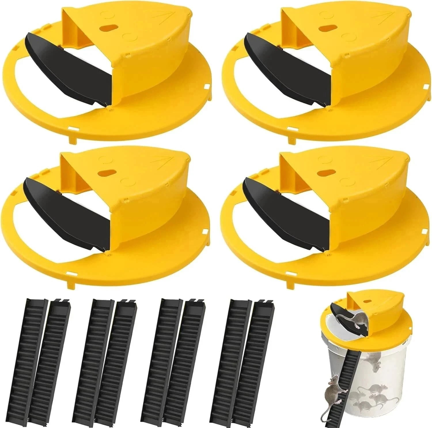 Mouse Trap Bucket- 5 Gallon Bucket Lid Mouse Rat Trap 4 Pack - Automatic Reset Flip and Slide Mouse Trap - Humane Mouse Rat Traps for Indoor Outdoor Use - Reusable Mouse Trap