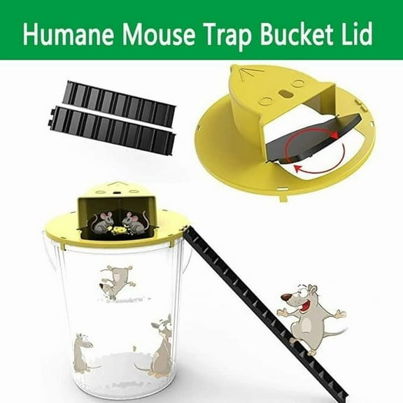 Mouse Trap Bucket Lid 2 Packs, Bucket Lid Mouse Rat Traps, Humane Mouse Rat Traps for Indoor Use, Automatic Reset Flip and Slide Mouse Trap, 5 Gallon Bucket Compatible, yellow