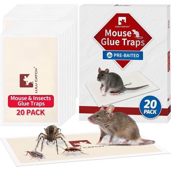 Mouse Traps, 20 Pack Pre-Baited Sticky Mouse Traps Indoor for Home, Non-Toxic Bulk Sticky Pads, Glue Traps for Rats, Bugs, Spider, Mice, Cockroach, Pet Safe Pest Control