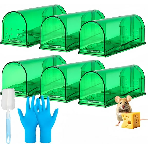 Mouse Traps, 6 Pack Humane Mouse Traps for Indoors and Outdoors, Reusable Live Catch and Release Mouse Traps with Cleaning Brush and Gloves, Quick, Effective and Easy to Clean
