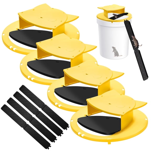 Mouse Traps Bucket Flip Lid, 5 Gallon Bucket Lid Mouse Rat Trap, Auto Reset & Slide Bucket Mouse Trap, Reusable Humane Mouse Rat Traps for Indoor Outdoor-4PACK