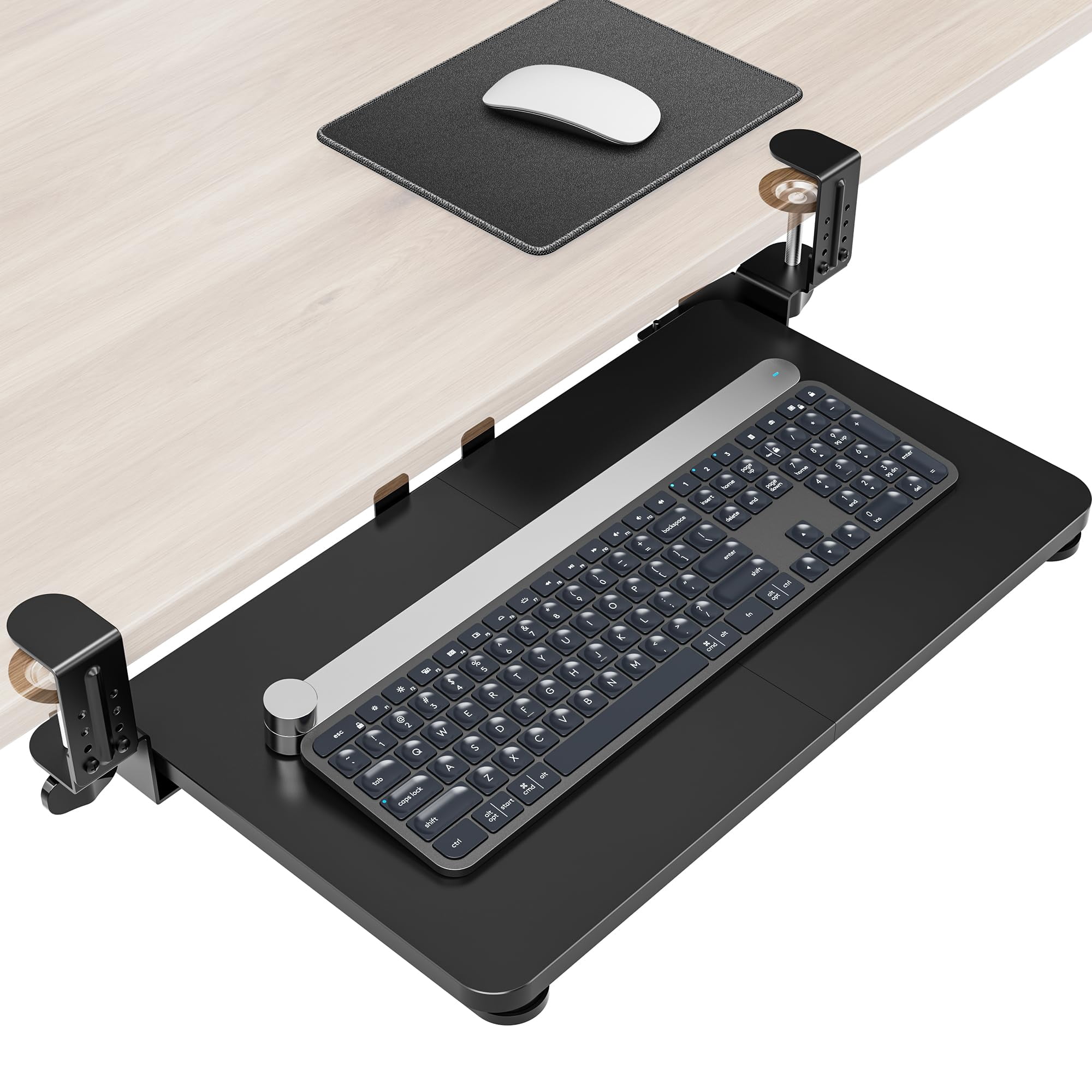 Mouse & Tray Under Desk  Pull Out With Adjustable C-clamp 20 (25.9 Including Clamps) X 11.8 Inch Slide Computer Drawer For Typing Black
