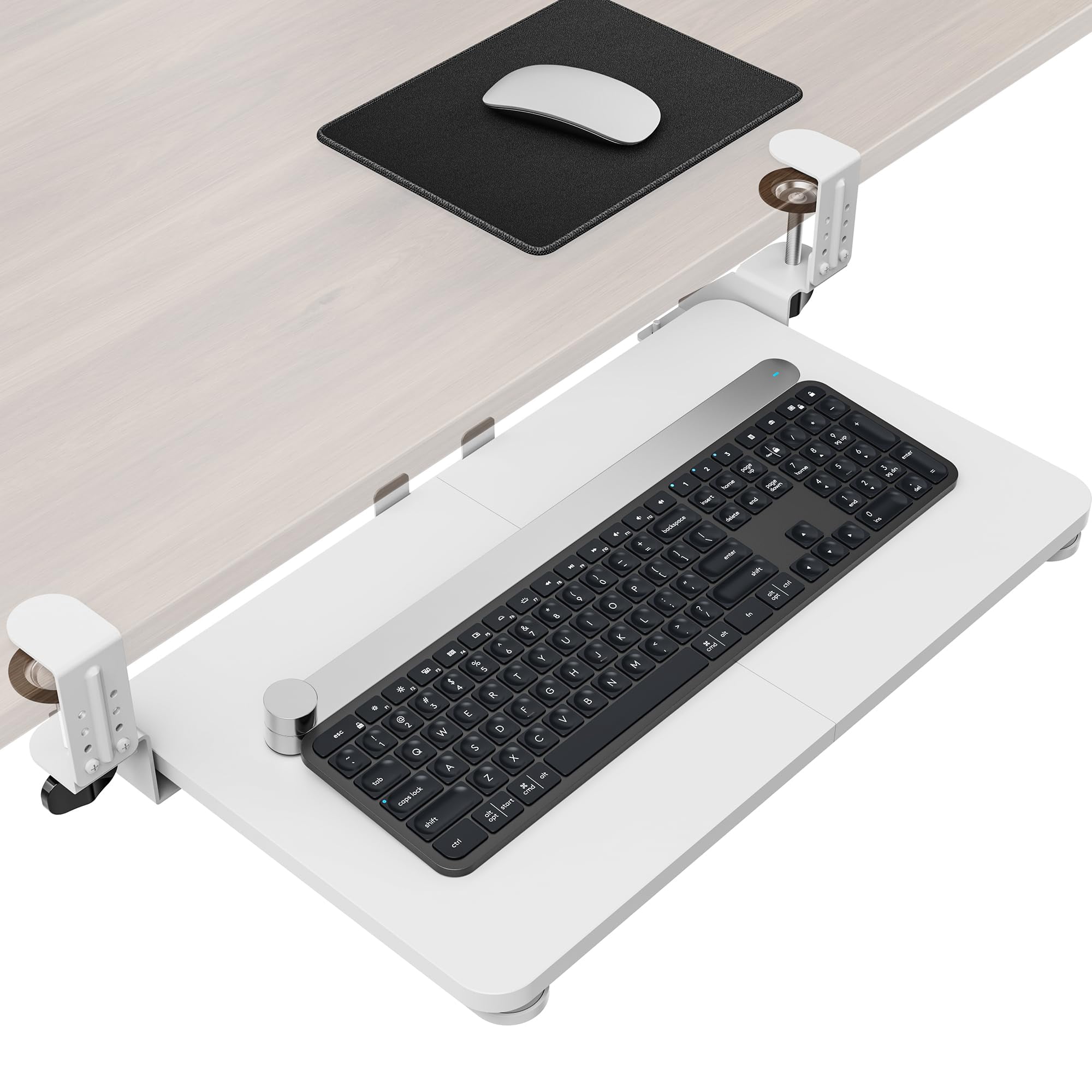 Mouse & Tray Under Desk  Pull Out With Adjustable C-clamp 20 (25.9 Including Clamps) X 11.8 Inch Slide Computer Drawer For Typing White