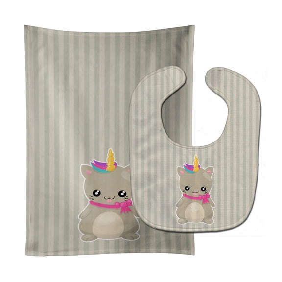 Mouse Unicorn on Stripes Baby Bib and Burp Cloth