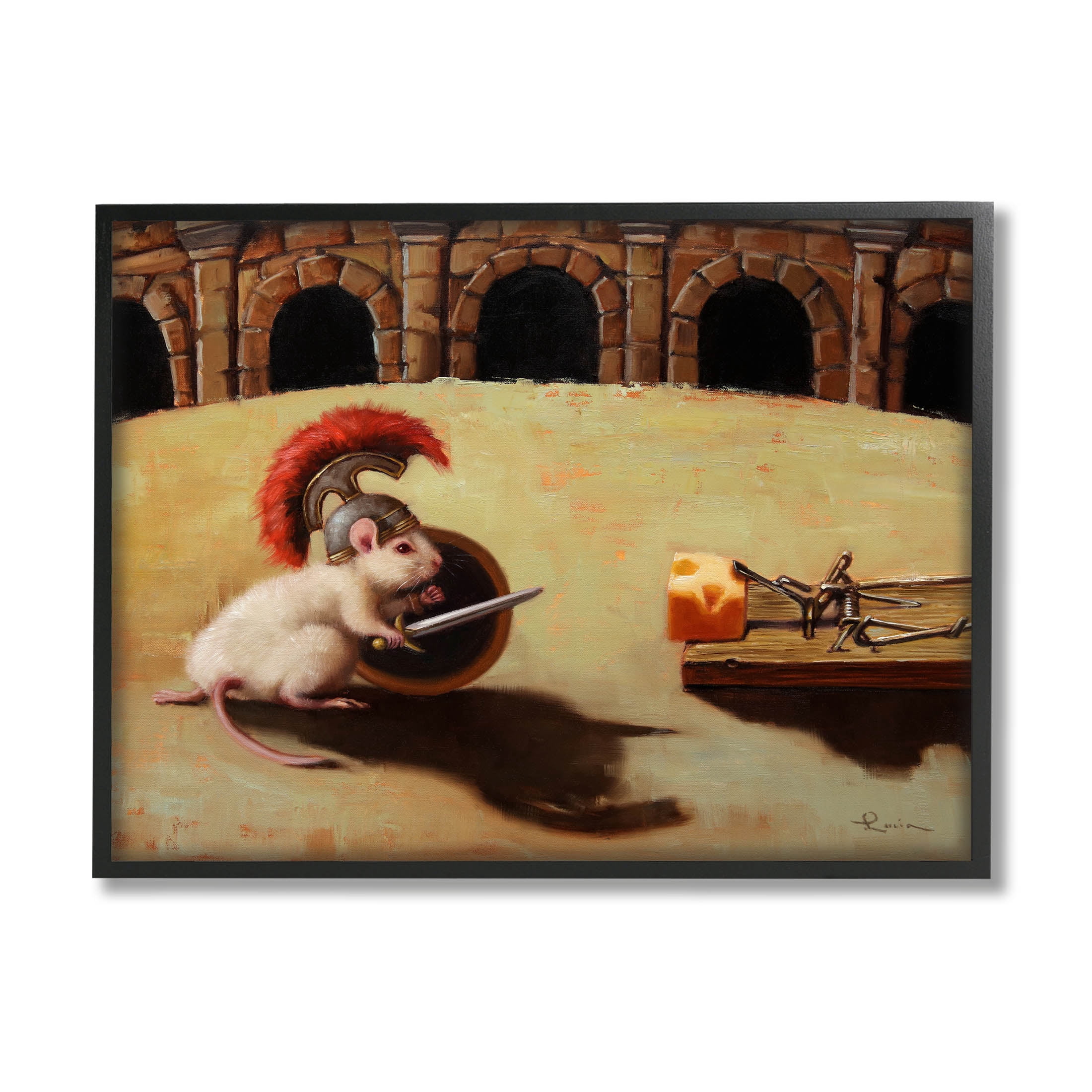 Mouse Vs Mousetrap Funny Battle Animals & Insects Painting Black Framed Art Print Wall Art