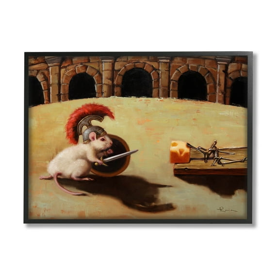 Mouse Vs Mousetrap Funny Battle Animals & Insects Painting Black Framed Art Print Wall Art