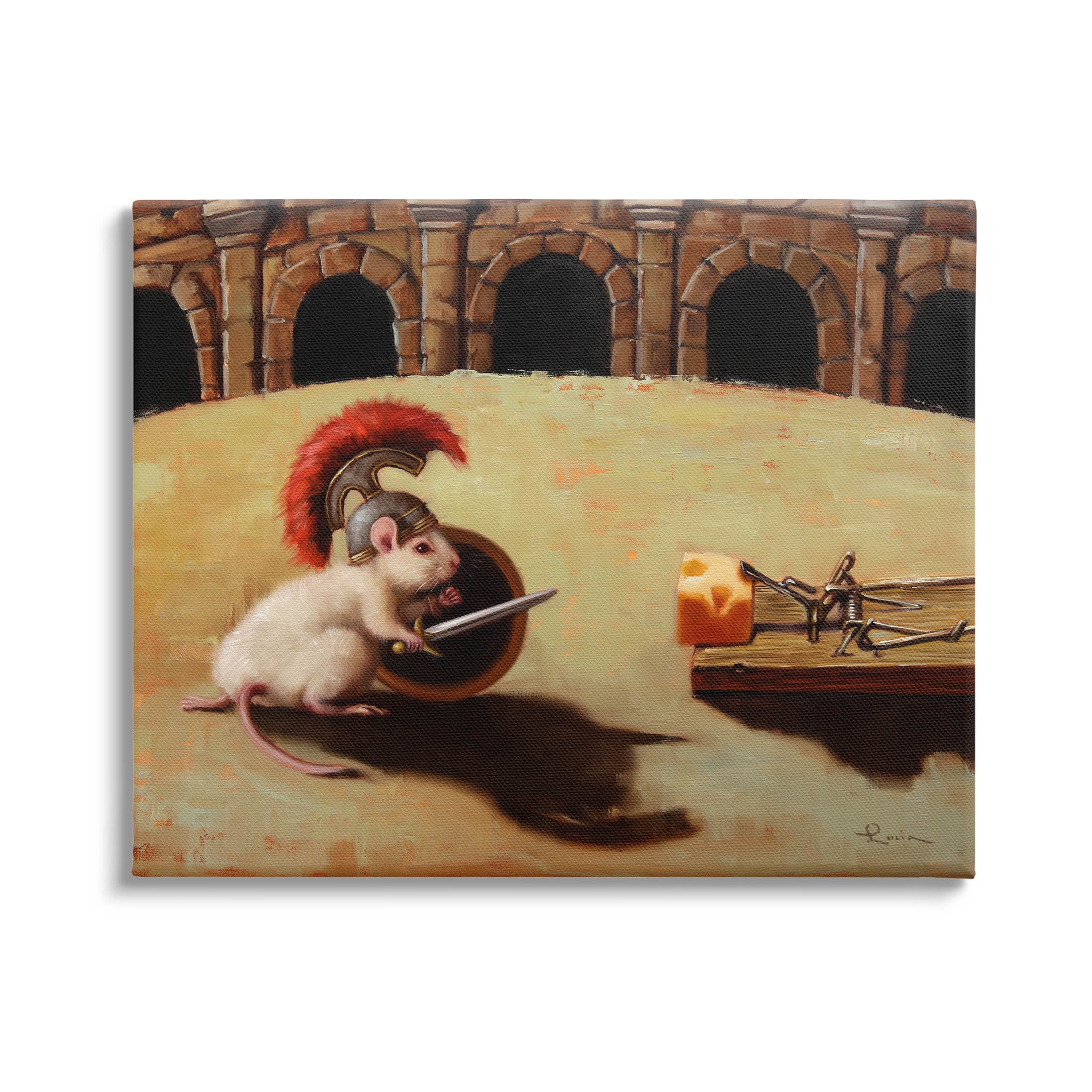 Mouse Vs Mousetrap Funny Battle Animals & Insects Painting Gallery Wrapped Canvas Print Wall Art