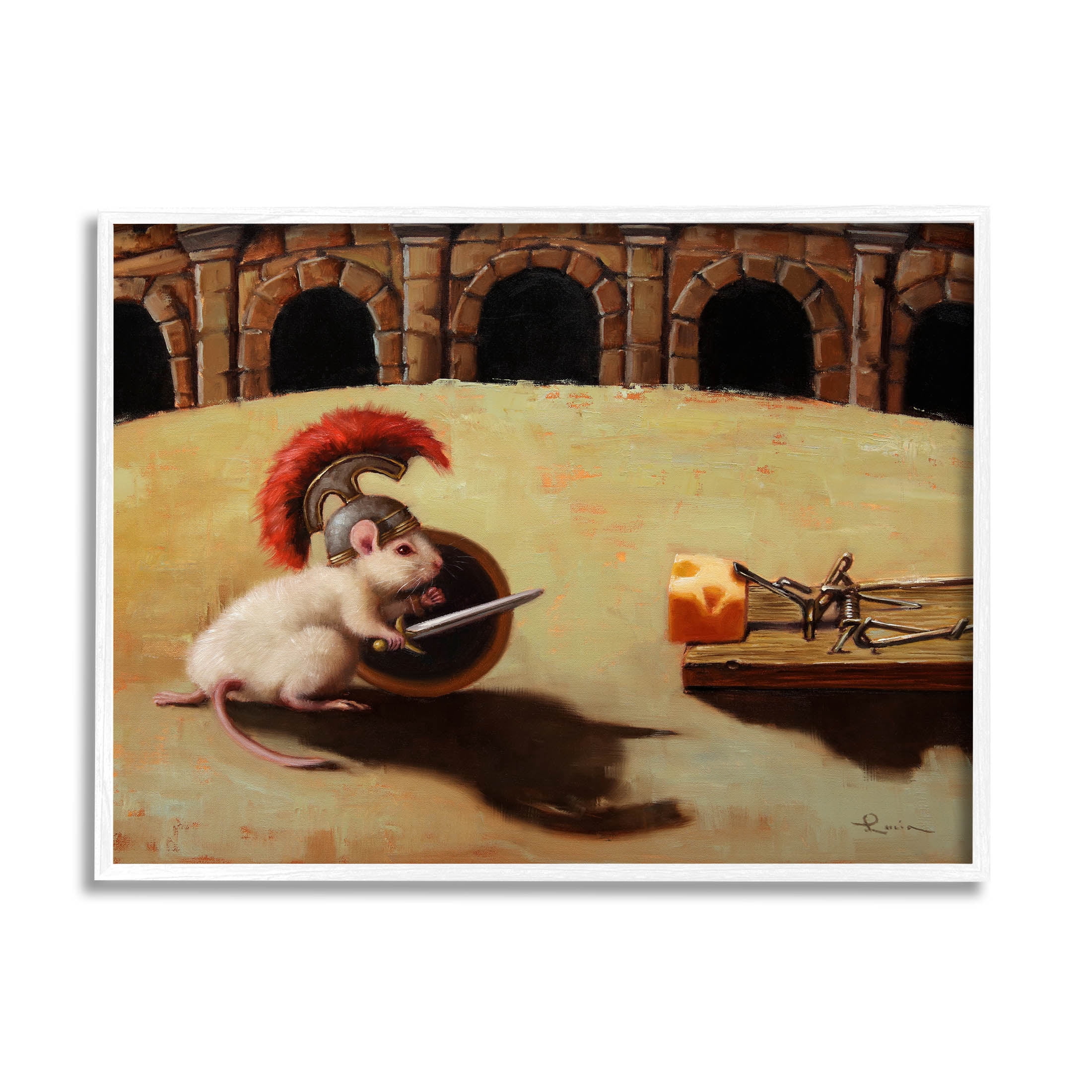 Mouse Vs Mousetrap Funny Battle Animals & Insects Painting White Framed Art Print Wall Art
