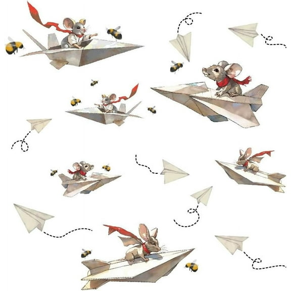 Mouse Wall Stickers Cartoon Paper Airplane Mouse Wall Decals Animal Window Home Decor Vinyl Wall Art Decor Plane Wall Stickers for Bedroom Wall Art Mural for Living Room Kids Room DIY