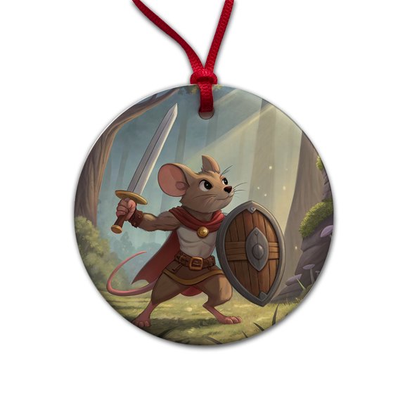 Mouse Warrior With Sword And Shield Christmas Tree Holiday Round Ceramic Ornament