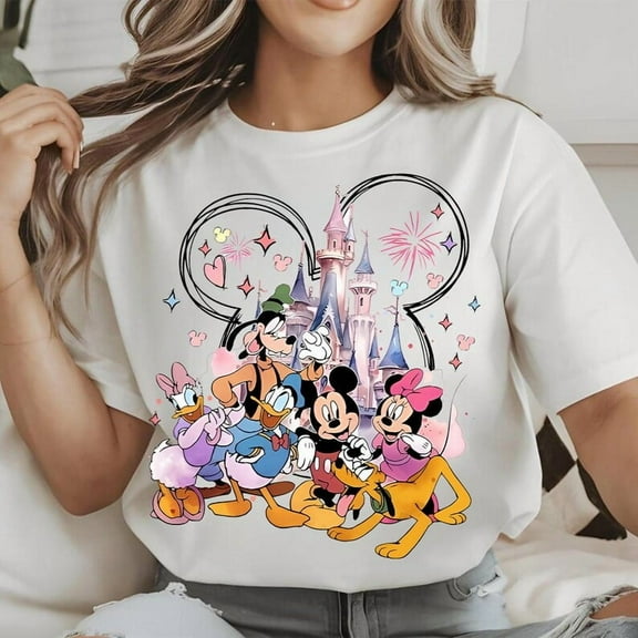 Mouse and Friends T-Shirt, Watercolor Mouse Minnie Shirt, Mouse and Friends Disneyland Matching Family Trip,White Color,Size XL