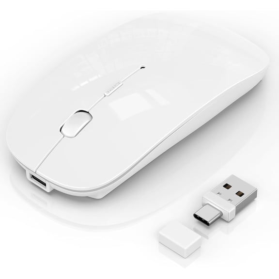 Mouse for iPad/MacBook Air/Pro & Laptop, Bluetooth Wireless Rechargeable Mouse with Type-C, Slim Mouse Jiggler for iMac/PC, 4 Connection Modes, Silent Click, 1600 DPI Compatible Mac OS/Windows