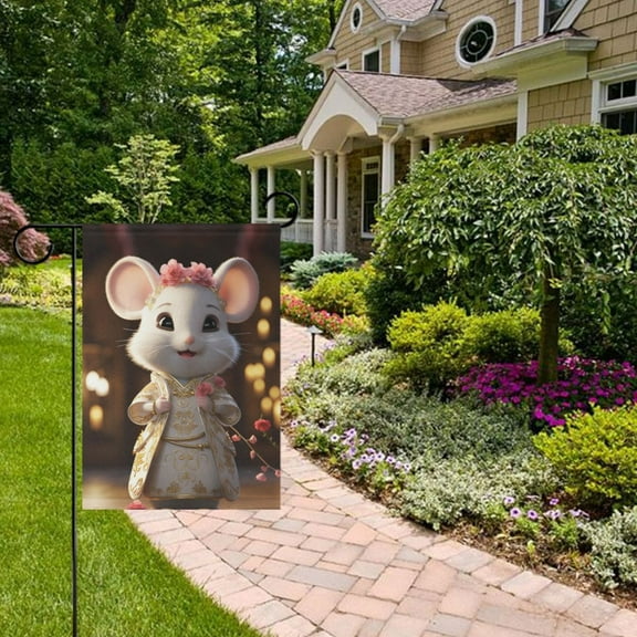 Mouse in A Tang Suit Cartoon Garden Flag 28x40 inch Double Sided Outside Yard Decorations for Home Outdoor