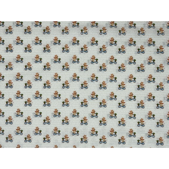 Mouse on Bike Cotton Fabric, Novelty Print, Half Yard Cut, White Background