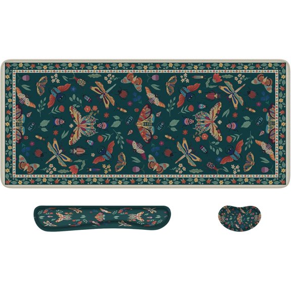 Mouse pad for Desk, Computer Desk Mat, 3Pcs XXL Keyboard and Mouse Pad + Keyboard Wrist Rest, Desk Matt for Desktop, Easy Typing Pain Relief Ultra Thick Mousepad Keyboard Mat(Green)