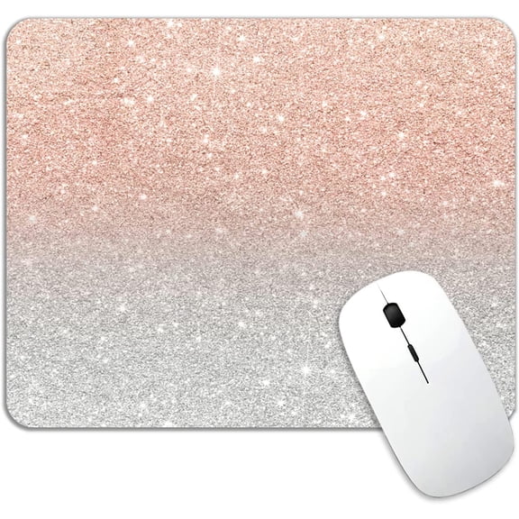 Mouse pad, Trendy Rose Gold Glitter Ombre Silver Waterproof Non-Slip Rubber Mousepad, Laptop Office Computer Decor Cute Desk Accessories Customized Design and