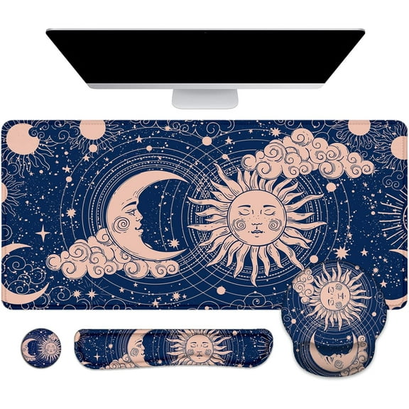 Mouse pad with wrist rest, large size, ergonomic gaming desk mat, keyboard and wrist rest set, 4-in-1 desktop mat and keyboard pad, suitable for home and office.