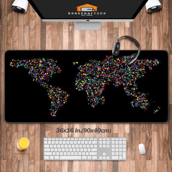 MouseMates Pixel World Map Printed Mouse Pad, 30 x 80 cm