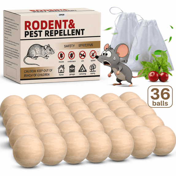 MouseRepellent 36 Balls, PeppermintRodentRepellent for Indoor & Outdoor Use, Long-Lasting Safe Mice Deterrent, Natural Effective Moth Balls forRodent Control for Home, Car & Garden