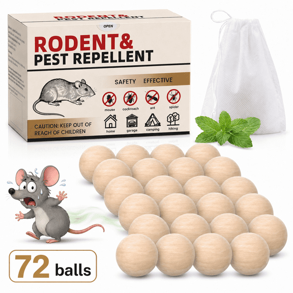 MouseRepellent 72 Balls, PeppermintRodentRepellent for Indoor & Outdoor Use, Long-Lasting Safe Mice Deterrent, Natural Effective Moth Balls forRodent Control for Home, Car & Garden