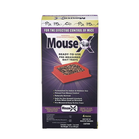 MouseX Ready Trays Mouse and Rat Bait Trays - Ready to Use Solid Bait - 4-Pack, 3 oz