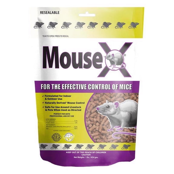 MouseX Rodent Killer Bait Pellets for Rats & Mice – Poison Free, Pet Safe Indoor & Outdoor Use Pellets 1 lb. Bag - 620201