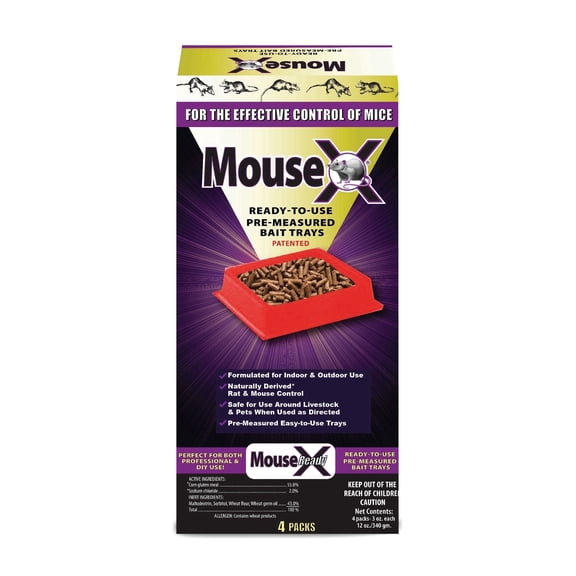 MouseX Rodent Killer Bait Trays for Rats & Mice – Poison Free, Pet Safe | Indoor & Outdoor Use Pellets |3 oz Trays - 4 Pack - 620109