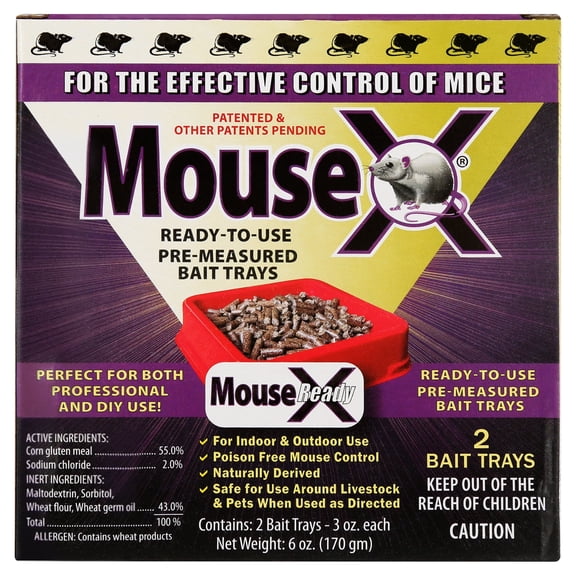 MouseX Rodent Killer Bait Trays for Rats & Mice – Poison Free, Pet Safe Indoor & Outdoor Use Pellets 3 oz Trays - 2 Pack - 620107