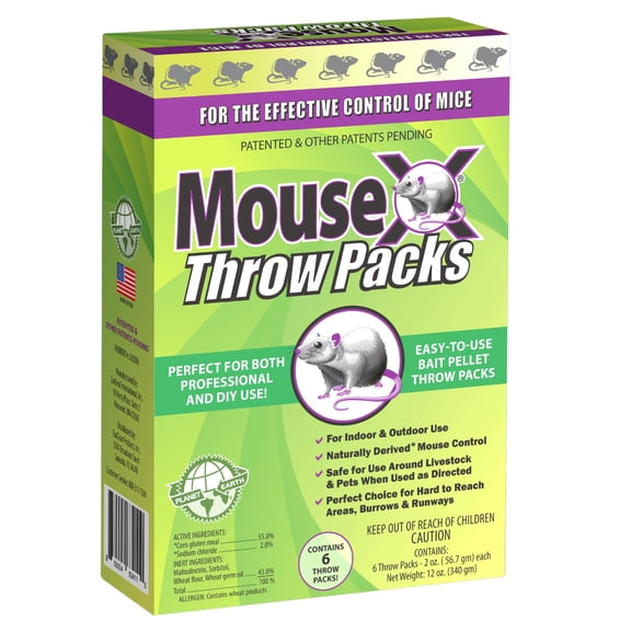 MouseX Rodent Killer Bait Pellet Throw Packs for Rats & Mice – Poison Free, Pet Safe Indoor & Outdoor Use Pellets 6 Throw Packs - 620212