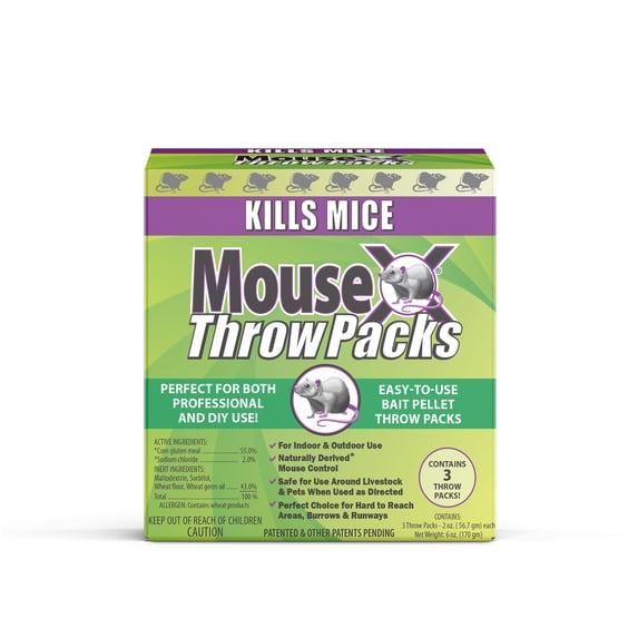 MouseX Non-Toxic Rodent Killer Throw Packs, 3-Pack, for Rats and Mice